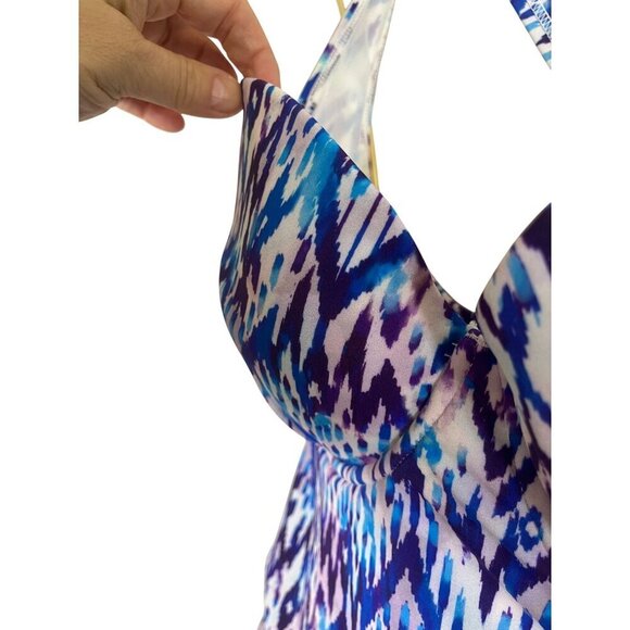 Torrid Tie Dye Swim 1X Blue One Piece Chevron Peplum Tropical Aztec Boho Western - Picture 7 of 16